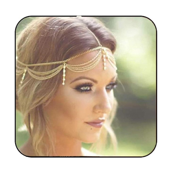 Gortin Head Chain Jewelry Gold Rhinestones Headpiece Headband Wedding Hair Chain Hair Accessories for Women