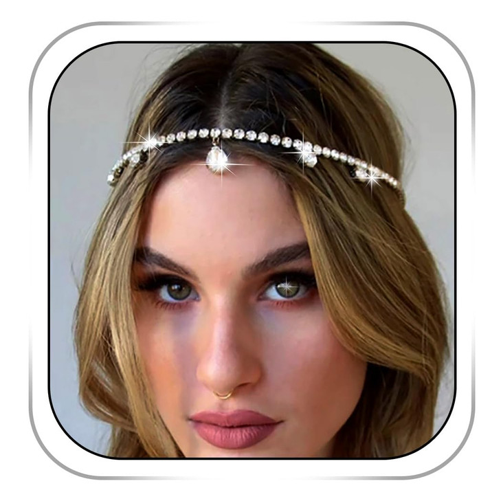 Fdesigner Wedding Head Chain Rhinestone Vintage Bride Headpieces Tassel Boho Bridal Headband Women Hair Accessories for Party Festival (Silver-Boho)