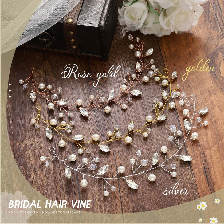 JAKAWIN Pearl Bride Wedding Hair Vine Silver Bridal Hair Accessories Rhinestone Hair Piece for Women HV192 (1 Silver)