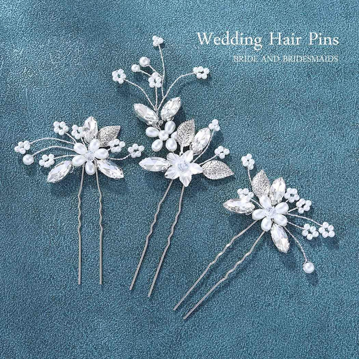 JAKAWIN Flower Bride Wedding Hair Pins Bridal Hair Accessories Pearl Hair Piece for Women HP163 (Silver)