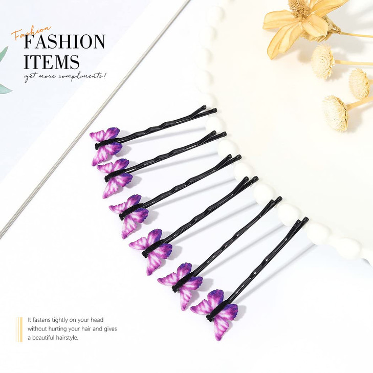 Bartosi Butterfly Hair Clips and Pins - Purple Decorative Bobby Pins for Wedding Hair Accessories - Women and Girls (Pack of 6)