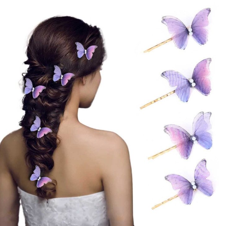 BARTOSI Butterfly Hair Clips Purple Butterfly Hair Pins Cute Hair Accessories for Women and Girls (Pack of 4)