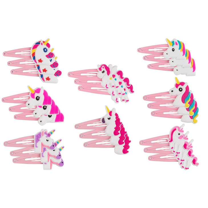 Juvale Rainbow Unicorn Hair Clips - Silicone & Metal Snap Clips for Girls - Colorful Toddler Hair Barrettes - Unicorn Party Favor Barrettes - Pack of