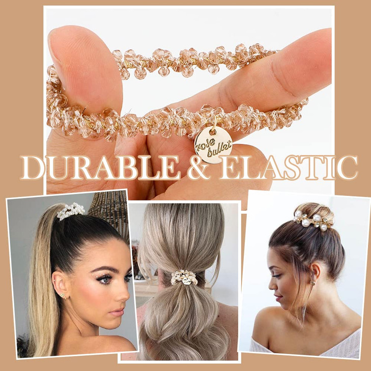 Ahoney 9Pcs Pearl Hair Ties Elastic Hair Scrunchies Hold Crystal Beads Bulk Hair Ropes Stretchy Handmade Boho Bride Bachelorette Party Hair Accessori