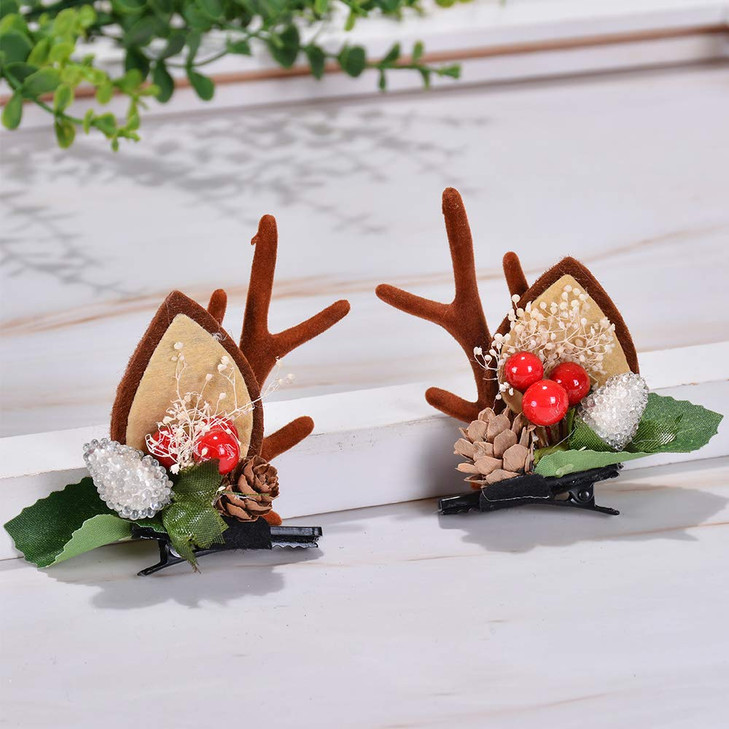 LATEEFAH Christmas Deer Reindeer Antlers Headband Cute Deer Ears Reindeer Hair Clips Beauty Headdresses Pine Cone Hair Accessories for Women