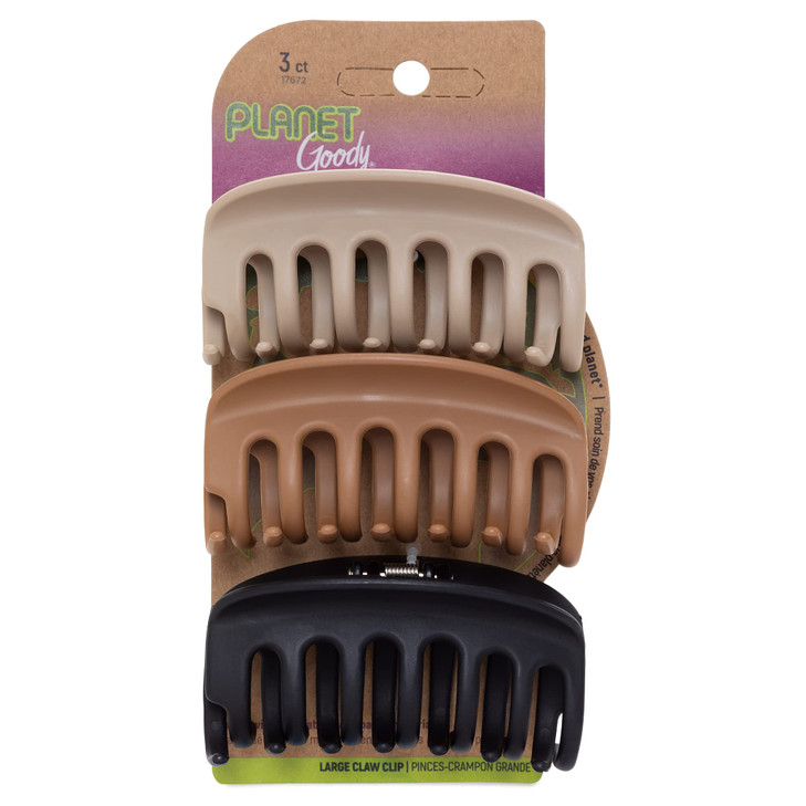GOODY Planet Sustainable Round Claw Clips, Assorted Colors (Colors may vary), 3 Counts (Pack of 1) - Pain-Free Hair Accessories for Women, Men, Boys
