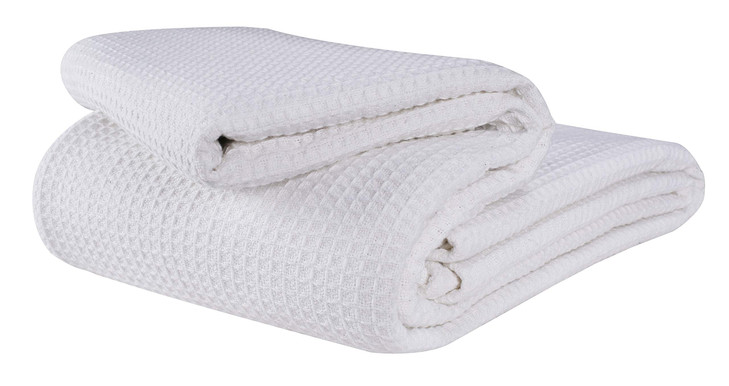 GLAMBURG 100% Cotton Thermal Blanket - Soft Waffle Twin Size, Breathable All Season Cotton Blanket, White
