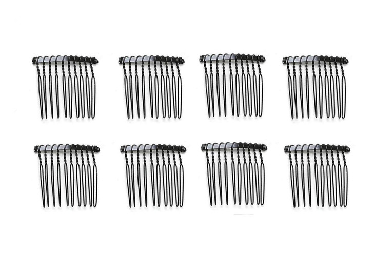 10 PCS Metal Wire Hair Clips and Barrettes - 10 Teeth/4cm Twist Bridal Combs, Veil Hair Pins for Wedding Party Bulk Pack for Women and Girls (Black)