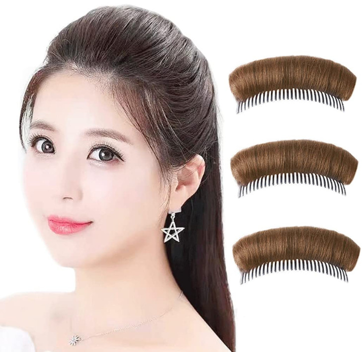 3Pcs Women's Hair Volume Bump Inserts - False Hair Clips, Combs & Fluffy Pads for DIY Hairstyles - Light Brown