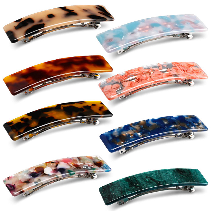 WILLBOND 8 Pieces Tortoise Shell Hair Barrettes Automatic Cellulose Acetate Hair Clip Medium French Design Rectangle Snap Clip for Ladies Daily Wear(