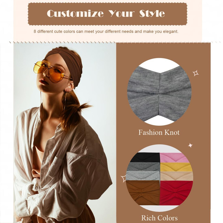 Sefiinh Wide Headbands For Women Fashion knot Headband Boho Head Bands Womens Hair Band Turban Workout Accessories 8 Pack