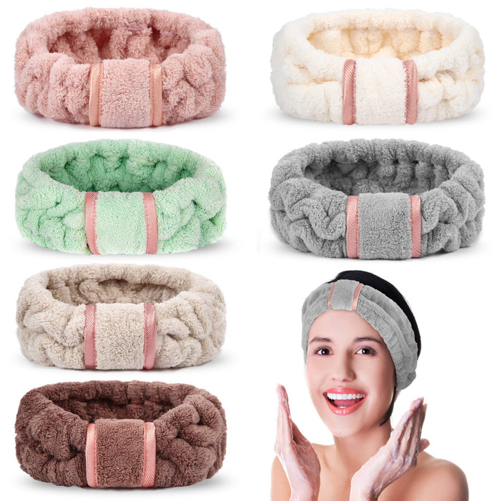 DOOBO 6pcs Microfiber Hairband, Fluffy Face Wash Headbands for Women, Spa Headbands for Skin Care, Yoga, Running, Exercise, Absorbent & Comfortable