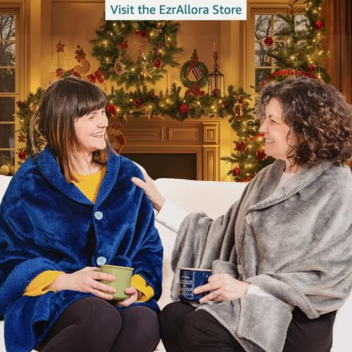 Premium Double Layer Poncho Blanket -No Sleeves Easy On Easy Off- Drape and Go- Top Christmas Gifts for Grandma, Gift for Mom and Elderly Women (Silv