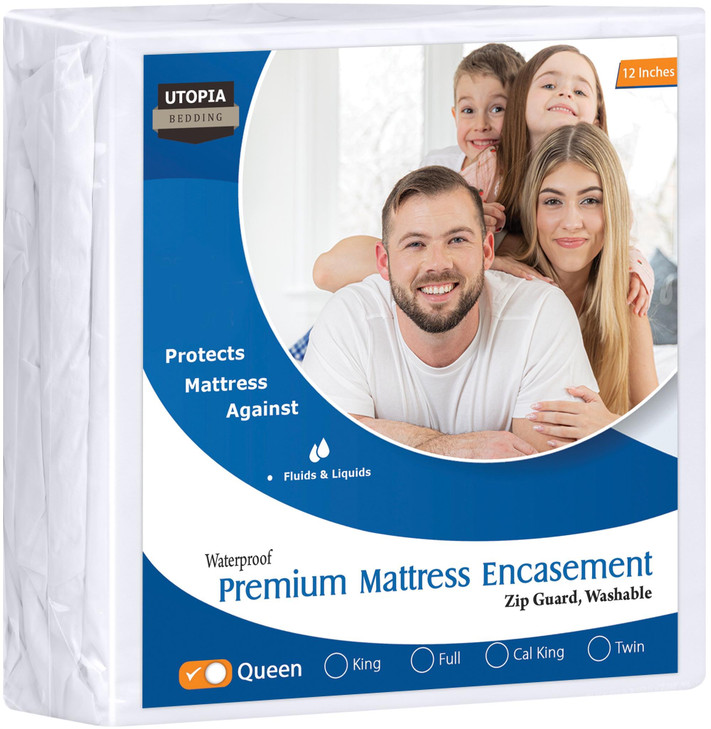Utopia Bedding Premium Waterproof Bed Bug Mattress Cover, Queen Zippered Mattress Protector, 12 Inches Deep, Dust Mite Proof 6-Sided Mattress Encasem