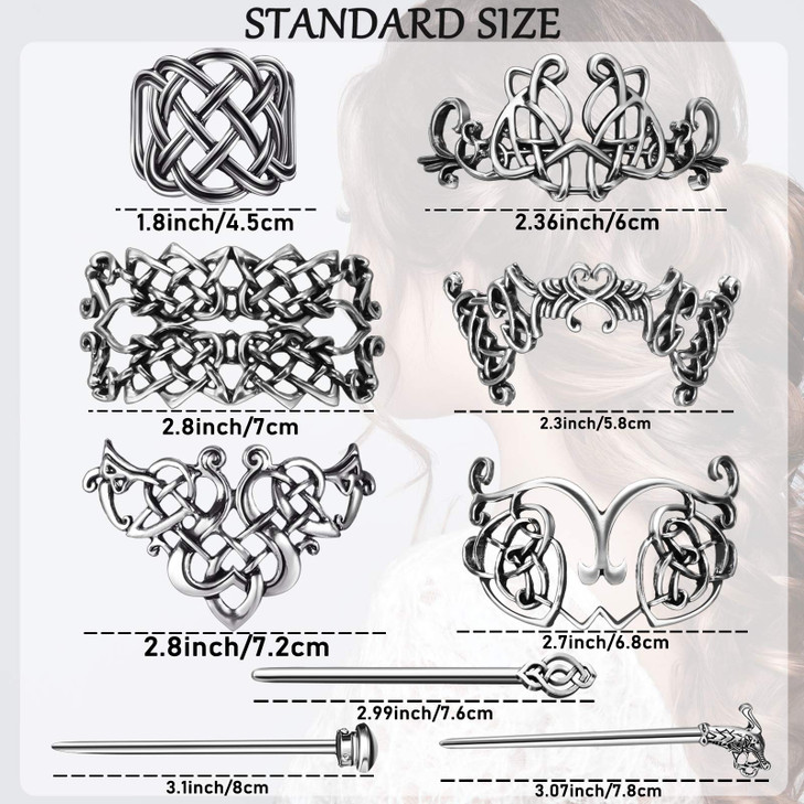 Syhood 6 Pieces Vintage Silver Celtic Hair Slide Hairpin Celtic Knot Hair Stick Creative Barrette Metal Stick Clips Hairpin Accessories for Women