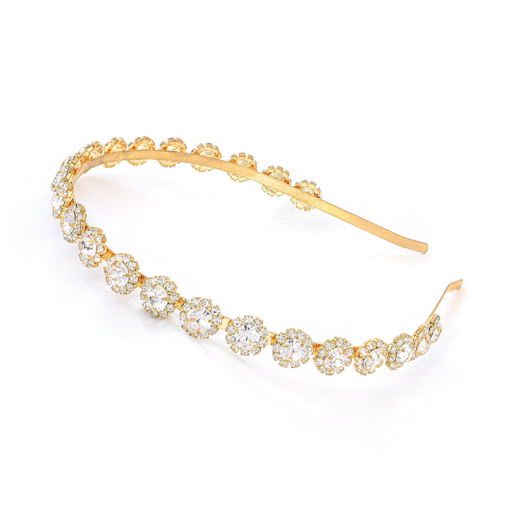 Ammei Headpiece Bridal Headpiece Wedding Headband with Crystal and Hair Accessories (Gold, 5.5'')