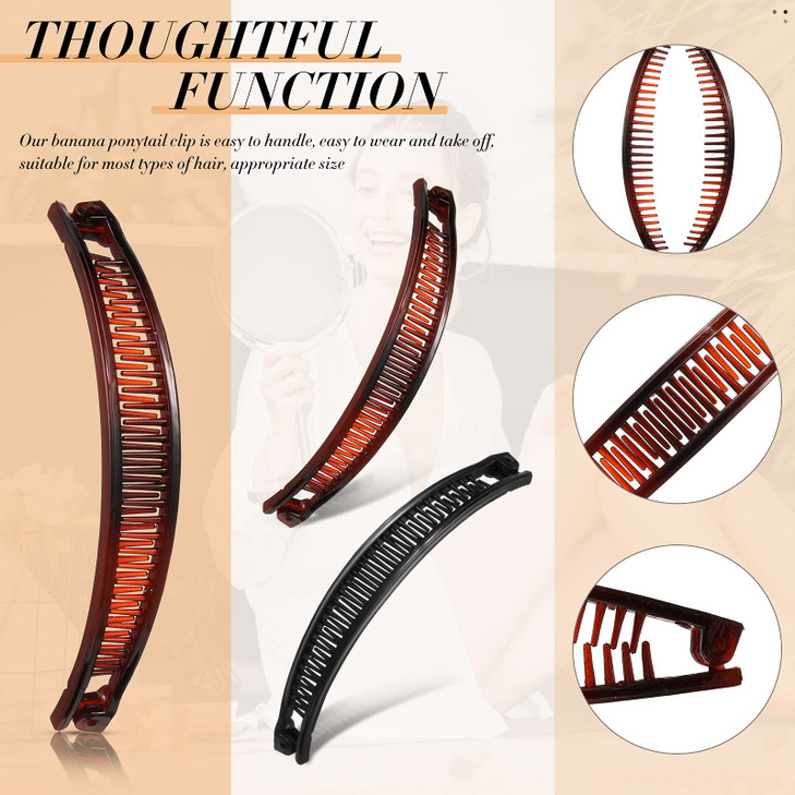 Chuangdi 12 Pcs Banana Clips Hair Clips for Women Classic Clincher Double Combs Large Fishtail Hair Banana Ponytail Holder, 4 Styles(Black, Tortoises