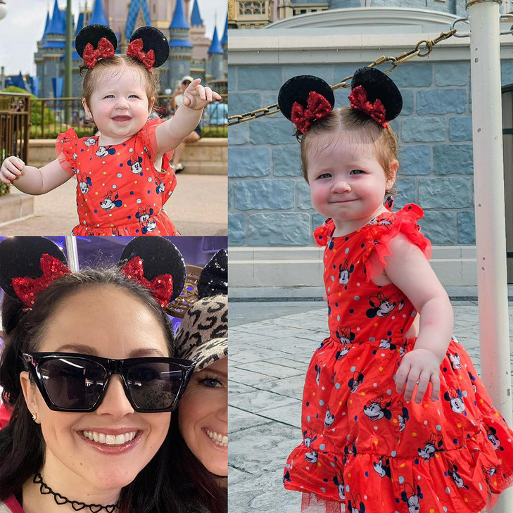 CellElection 8PCS Sequin Mouse Ears Hair Clips Glitter Hair Bows Cute Mice Ears Clips Barrettes for Women Girls Hair Accessories for Costume Party Ha