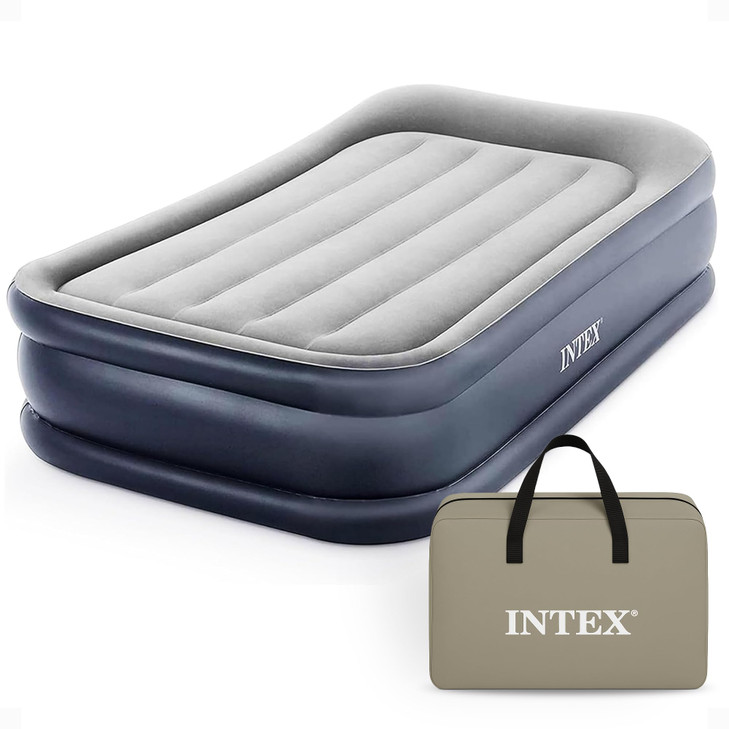 Intex 64131ED Dura-Beam Plus Deluxe Pillow: Fiber-Tech  Twin Size  Built-in Electric Pump  16.5in Bed Height  300lb Weight Capacity
