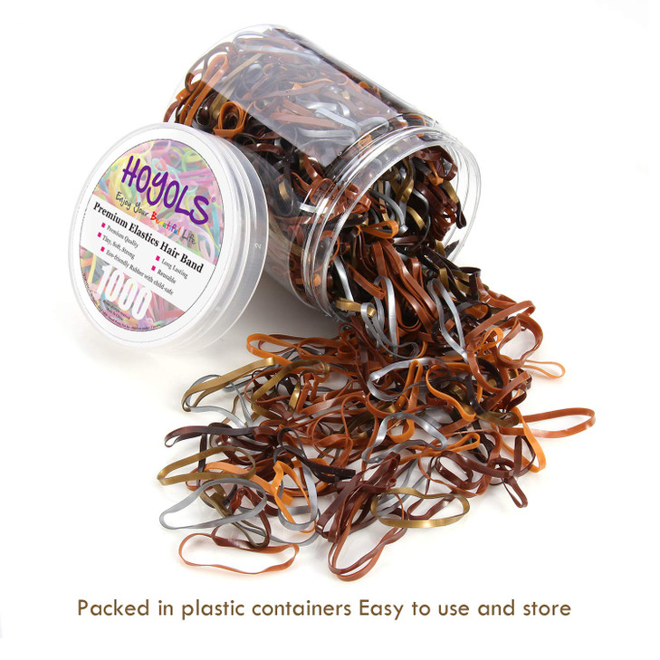 Hoyols Hair Ties Elastic Rubber Bands Ties for Ponytail Braid Holder for Kids Girl Women Brown Silver Gold Color 1000 Piece TPR (6 Mixed Ladies)
