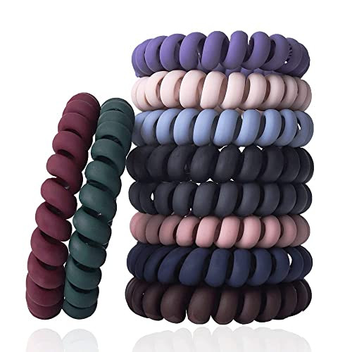 Spiral Hair Ties Set - 10 Piece Medium Coil Elastics for Thick Hair, Multicolor No-Crease Telephone Cord Plastic Ties for Women and Girls (Matte Colo