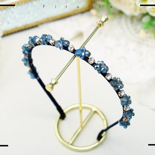 Firuilo Thin Headbands Blue Rhinestones Hair Bands Bling Crystal Beaded Head Bands for Women(Blue)