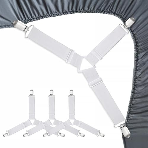 Bed Sheet Fasteners, Adjustable Mattress Suspenders, Mattress Cover Straps, Bed Corner Holder and Keepers and the Bed Sheet Grippers Clips (Triangle