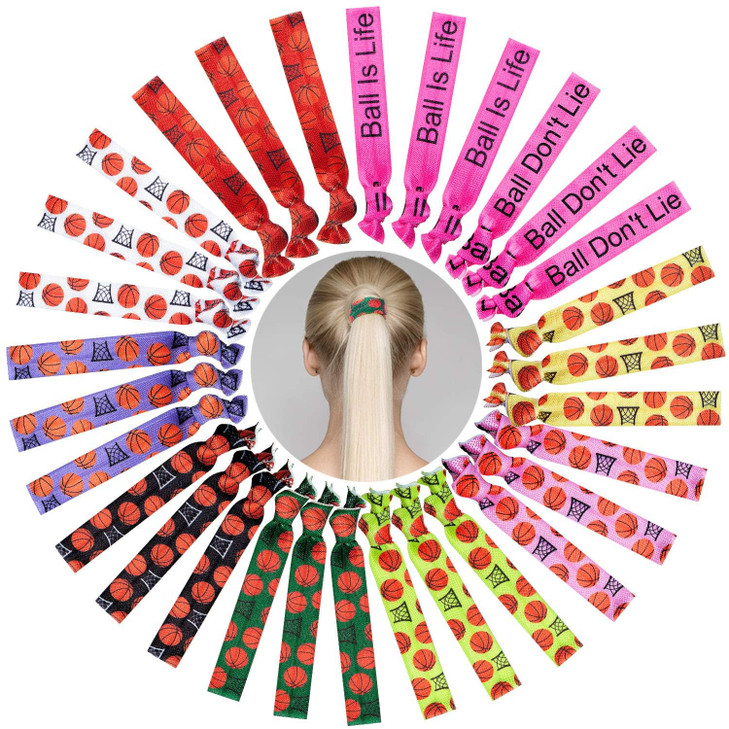WILLBOND 30 Pcs Basketball Hair Accessories Basketball Hair Ties 10 Styles Elastic Scrunchies Sports Ponytail Holders No Crease Hairbands Ribbon Ties