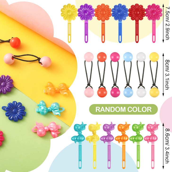 Giegxin 60 Pcs Self Hinge Hair Barrettes Ball Bubble Hair Accessories for Girls Set Plastic Girls Barrettes Clips Assorted Elastic Ponytail Holder To