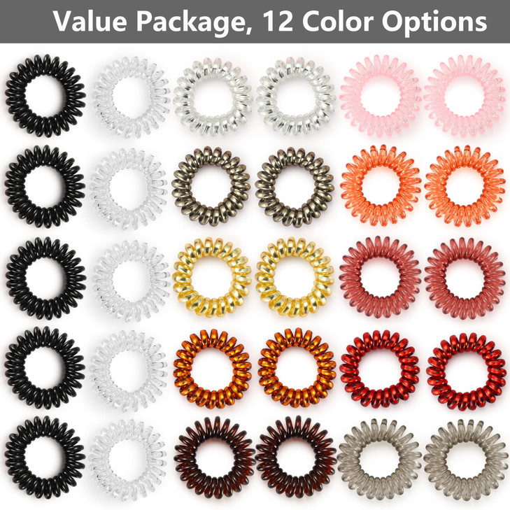 30 Pcs Spiral Hair Ties, No Crease Coil Hair Ties, Phone Cord Hair Ties for Thick Hair - Women Ponytail Holder Elastics