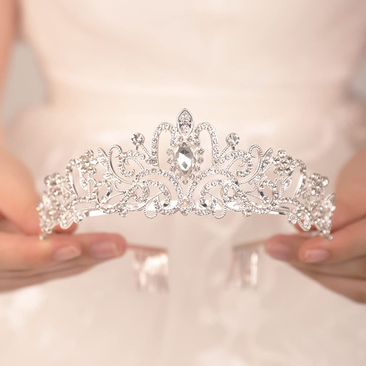 JWICOS Silver Crystal Tiara Crown for Women and Brides Elegant Princess Headband Crown with Combs for Wedding Prom Birthday Party Bridal Wedding Hair