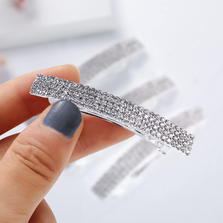 Meisuitd Crystal Hair Barrette 2 Pcs Sparkly Rhinestone Hair Clip French Design Bridal Fashion Gorgeous Bling Rhinestone Hair Clips Ponytail Holder S