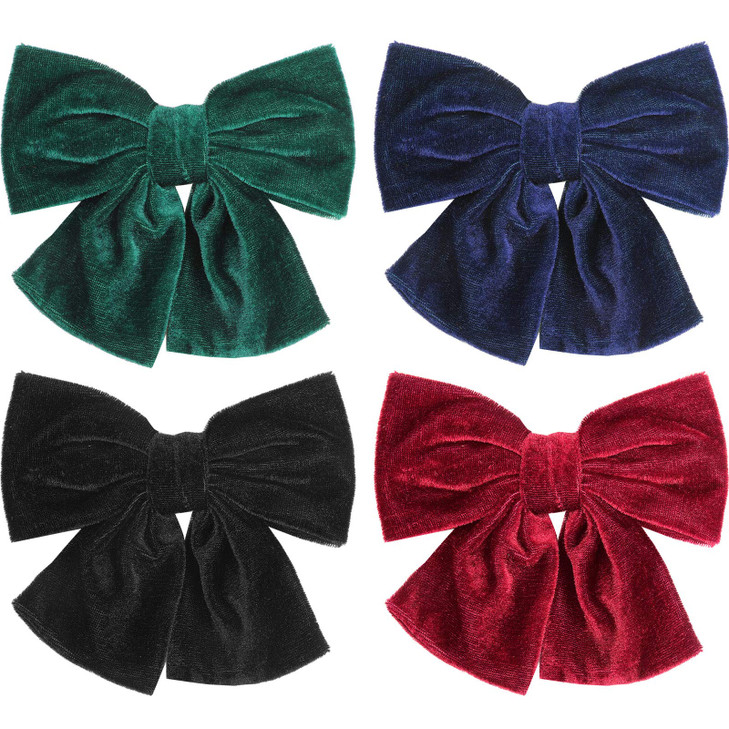 4 Pieces Velvet Bow Hair Clips Big Alligator Hair Barrettes Accessories for Baby Toddlers Girls Women(Red, Green, Black, Navy Blue)