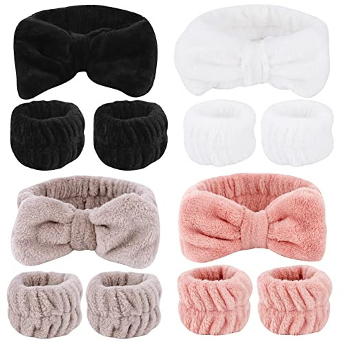 Tihebax 12PCS Spa Headband and Wrist Towels for Face Washing Set, Cute Soft Microfiber Makeup Headband for Women Girls, Highly Absorbent Wristband fo