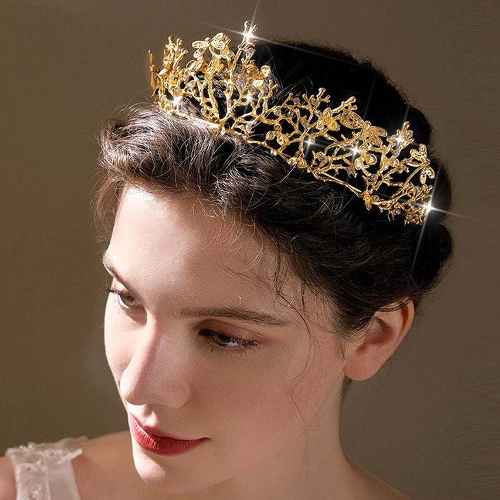 Yean Gold Crown Tiara Fairy Queen Crowns Greek Goddess Headpiece for Women (Gold)