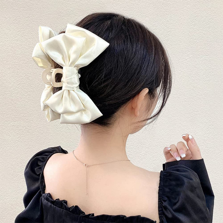 Jumwrit Big Bow Hair Claw Clip Strong Hold Hair Jaw Clip Solid Color Banana Hair Clamp Clip Fashion Hair Styling Accessories for Thick Thin Hair(Off