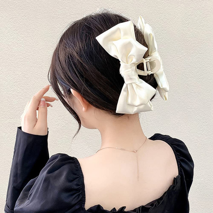 Jumwrit Big Bow Hair Claw Clip Strong Hold Hair Jaw Clip Solid Color Banana Hair Clamp Clip Fashion Hair Styling Accessories for Thick Thin Hair(Off