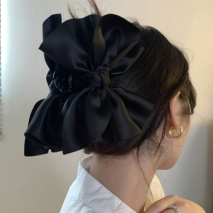 Jumwrit Hair Clip, Big Bow Hair Claw Strong Hold French Design Hair Jaw Clip, Black, Fashion Hair Styling Accessory for Women Girls