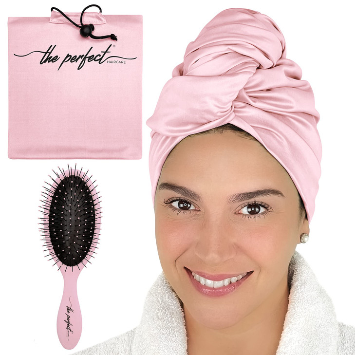 Microfiber Hair Towel Wrap with Wet & Dry Detangling Brush  Fast Drying Anti-Frizz Hair Drying Turban for Curly, Wavy and Straight Hair  Gentle Abs