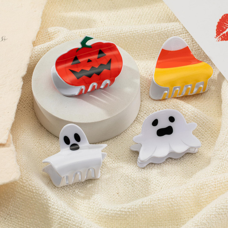 Halloween HairClaw Clips Halloween Pumpkin Ghost Candy Corn Charm Hair Clips for Women Festive Ponytail Clip Medium Hair Clip for Thin Thick Hair Hal