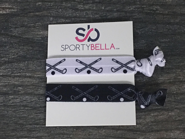 Field Hockey Hair Ties  5-Pack No-Crease Elastic Ponytail Holders  Black & White Field Hockey Stick Design  Girls Field Hockey Accessories
