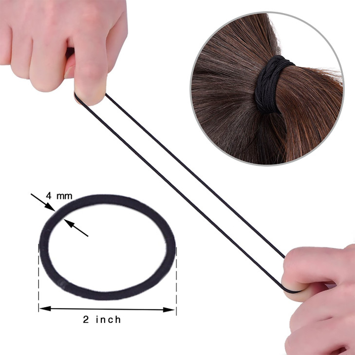 TecUnite 200 Pieces Elastics Hair Ties Ponytail Holders 4MM Rubber Bands for Hair Pain-Free Head Accessories for Women Men(Black)