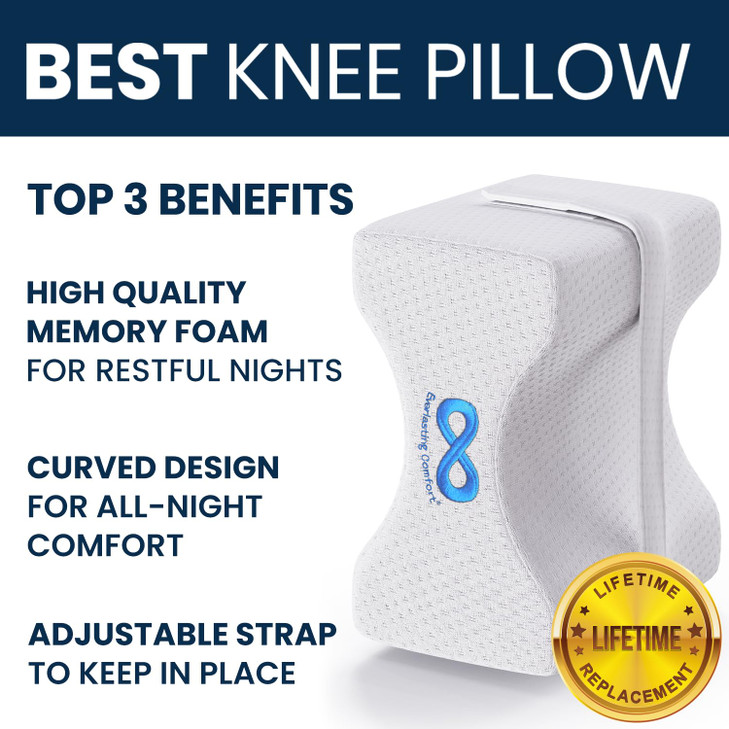 Everlasting Comfort Memory Foam Knee Pillow for Side Sleepers  Sciatica Pain Relief Pillow, Removable Strap Support  Leg Pillows for Sleeping Align