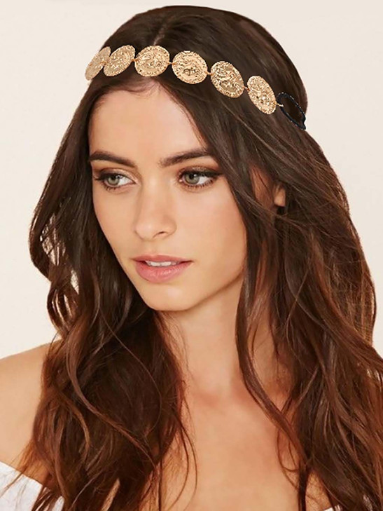 Yalice Gold Coin Head Chain Disc Elastic Headpieces Indian Headband Chain1920s Forehead Hair Accessories for Women