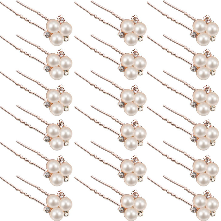 WILLBOND 18 Pcs Pearl Hair Pins Bridal Wedding Hair Accessories Rhinestone Crystal Bobby Clips for Brides Bridesmaids Flower Women Girls Decorative(R