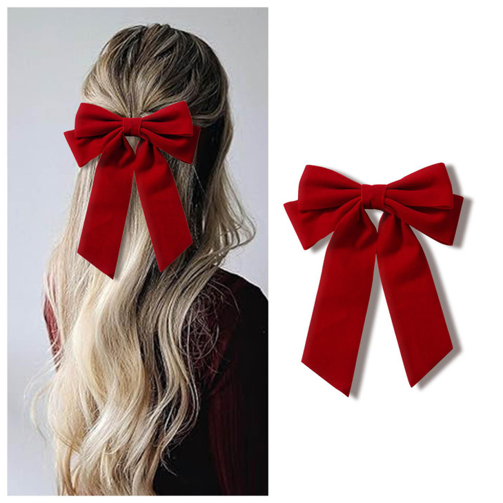 Iaceble Vintage Red Velvet Hair Bow for Women Large Bowknot Hair Clip Barrette Ribbon Satin Hairclips Christmas Decorative Hair Accessories Headdress