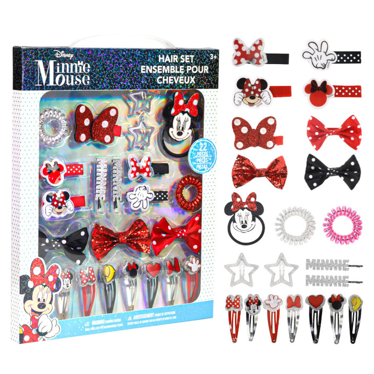 Townley Girl Disney Minnie Mouse Hair Accessories Set for Kids, Perfect for Parties, Sleepovers and Makeovers, Ages 3