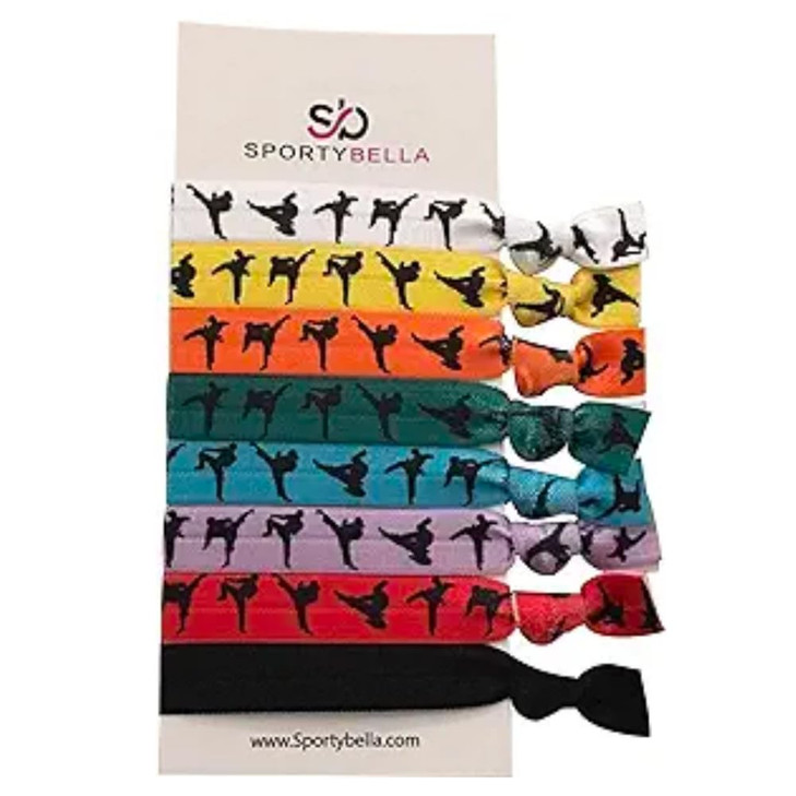 Sportybella Multicolored Karate Hair Ties- Martial Arts Hair Accessories For Girls. No Crease, No Tug Elastic Hair Ties Set. Ponytail Holders for Kar
