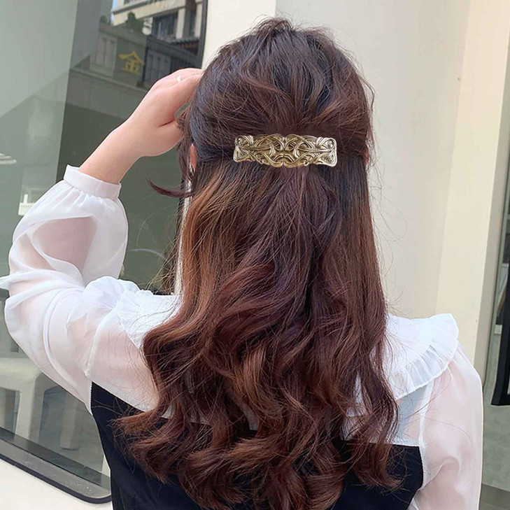 Yheakne Vintage Geometric Gold Hammered Textured Metal Rectangle Hair Clip Decorative Headwear Hair Accessories for Women and Girls (Gold)