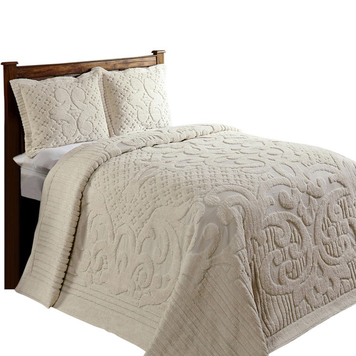 Better Trends Chenille Bedspreads Queen Size, Ivory 100% Cotton Chenille Medallion Design Tufted Bedding Coverlet Soft Lightweight, 102"x110" 1 Piece